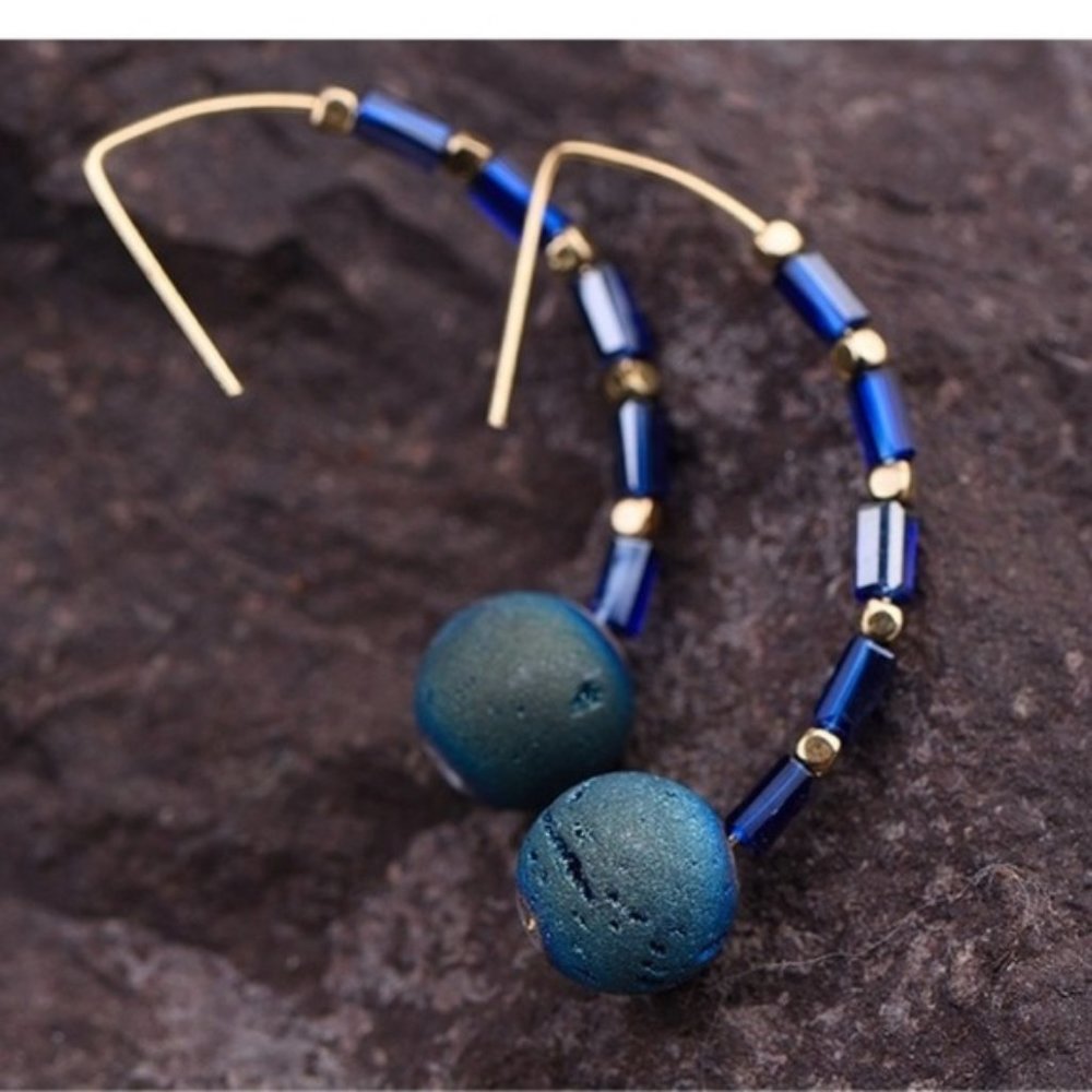 Druzy Threader Earrings Threaders Hematite